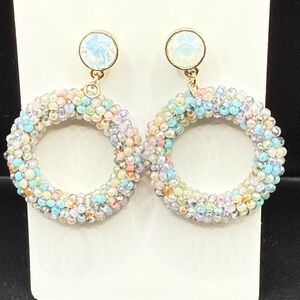 Source Unknown Pastel Beaded Hoop Earrings